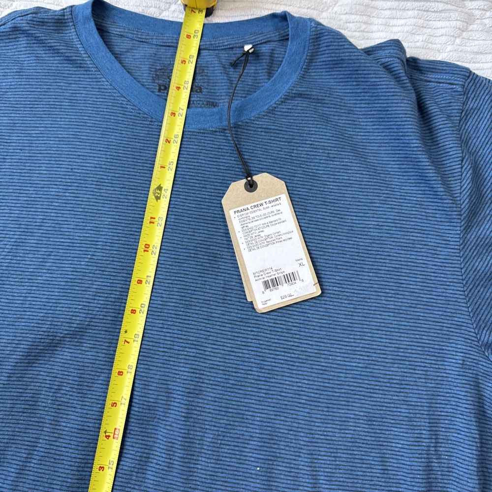 NEW Prana Crew T Shirt Mens Extra Large Blue Stripe Active Outdoor Sustainable - Picture 4 of 8